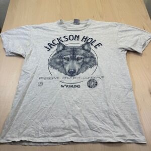 Vintage Jackson Hole Wyoming Wolf T Shirt XL Oneita Power T Pre Shrunk Cotton
